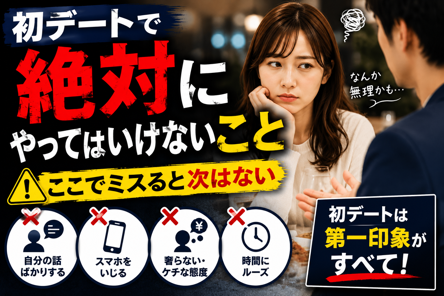 初デートで絶対にやってはいけないこと｜ここでミスると次はない